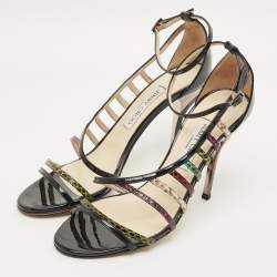 مملوكة مسبقًا صندل جيمي تشو سير جلد ثعبان وجلد لامع متعدد الألوان مقاس 39