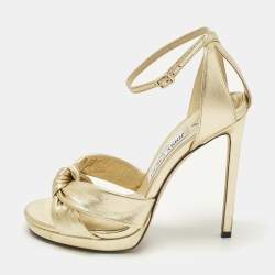 Pre Owned صندل جيمي تشو روزي جلد ذهبي بسوار عند الكاحل مقاس 37