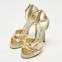 Pre Owned صندل جيمي تشو روزي جلد ذهبي بسوار عند الكاحل مقاس 37