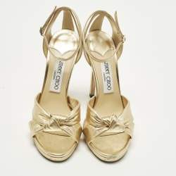 Pre Owned صندل جيمي تشو روزي جلد ذهبي بسوار عند الكاحل مقاس 37
