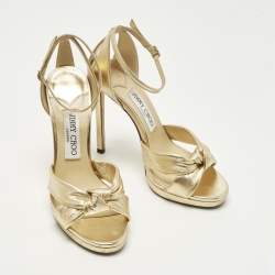 Pre Owned صندل جيمي تشو روزي جلد ذهبي بسوار عند الكاحل مقاس 37