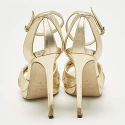 Pre Owned صندل جيمي تشو روزي جلد ذهبي بسوار عند الكاحل مقاس 37