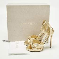 Pre Owned صندل جيمي تشو روزي جلد ذهبي بسوار عند الكاحل مقاس 37