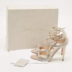 Pre Owned Jimmy Choo Lang Size 36.5 Beige Crystal Embellished Suede Ankle Strap Sandals