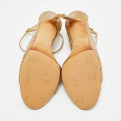 مملوكة مسبقًا صندل جيمي تشو جلد نقشة الثعبان ذهبي ميتاليك مزخرف كريستال بحزام للكاحل مقاس 36