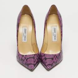 مملوكة مسبقًا حذاء كعب عالي جيمي تشو مقدمة مدببة أنوك جلد لاع وغليتر ذهبي مقاس 39