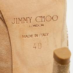 مملوكة مسبقًا حذاء كعب عالي جيمي تشو شامواه و جلد بيج/ذهبي مفتوح من الأمام مقاس 39.5