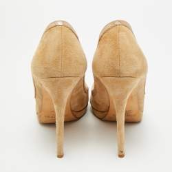 مملوكة مسبقًا حذاء كعب عالي جيمي تشو شامواه و جلد بيج/ذهبي مفتوح من الأمام مقاس 39.5
