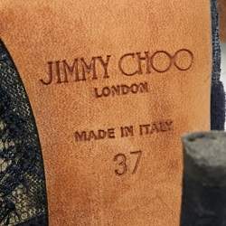 مملوكة مسبقًا صندل جيمي تشو مقدمة مفتوحة سيور متعاكسة فنتدج سويدي ودانتيل سوداء مقاس 41