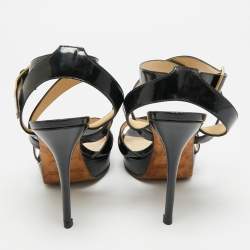 مملوكة مسبقًا Jimmy Choo Louise Size 39 Black Patent Leather Ankle Strap Sandals