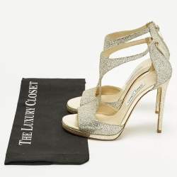 مملوكة مسبقًا Jimmy Choo Lana 120 Size 39 Gold Glitter T Strap Sandals