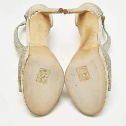 مملوكة مسبقًا Jimmy Choo Lana 120 Size 39 Gold Glitter T Strap Sandals