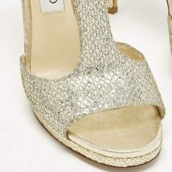 مملوكة مسبقًا Jimmy Choo Lana 120 Size 39 Gold Glitter T Strap Sandals