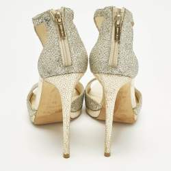 مملوكة مسبقًا Jimmy Choo Lana 120 Size 39 Gold Glitter T Strap Sandals