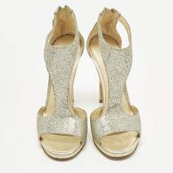 مملوكة مسبقًا Jimmy Choo Lana 120 Size 39 Gold Glitter T Strap Sandals