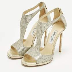 مملوكة مسبقًا Jimmy Choo Lana 120 Size 39 Gold Glitter T Strap Sandals