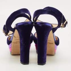 Pre Owned Jimmy Choo Size 38 Purple Velvet Platform Ankle Wrap Sandals