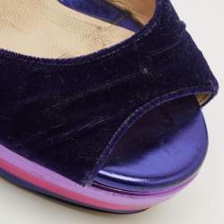 Pre Owned Jimmy Choo Size 38 Purple Velvet Platform Ankle Wrap Sandals