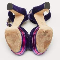 Pre Owned Jimmy Choo Size 38 Purple Velvet Platform Ankle Wrap Sandals