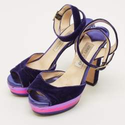 Pre Owned Jimmy Choo Size 38 Purple Velvet Platform Ankle Wrap Sandals