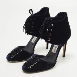 مملوكة مسبقًا Jimmy Choo Mari Size 37 Navy Blue Velvet Cut-Out Ankle Length Boots