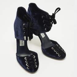 مملوكة مسبقًا Jimmy Choo Mari Size 37 Navy Blue Velvet Cut-Out Ankle Length Boots