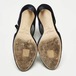 مملوكة مسبقًا Jimmy Choo Mari Size 37 Navy Blue Velvet Cut-Out Ankle Length Boots