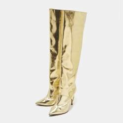 Pre Owned Jimmy Choo HURLEY 100 Size 37.5 Gold Leather Knee Length Boots