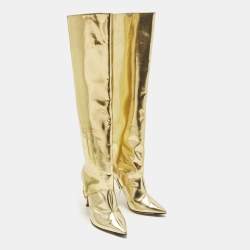 Pre Owned Jimmy Choo HURLEY 100 Size 37.5 Gold Leather Knee Length Boots