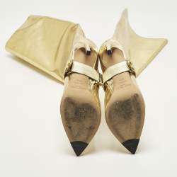 Pre Owned Jimmy Choo HURLEY 100 Size 37.5 Gold Leather Knee Length Boots