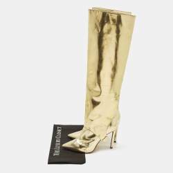 Pre Owned Jimmy Choo HURLEY 100 Size 37.5 Gold Leather Knee Length Boots