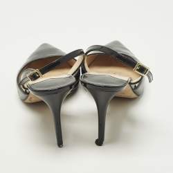 مملوكة مسبقًا صندل جيمي تشو جلود لامع أسود بكعب مفتوح مقاس 36