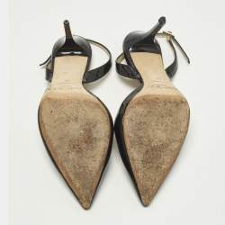 مملوكة مسبقًا صندل جيمي تشو جلود لامع أسود بكعب مفتوح مقاس 36