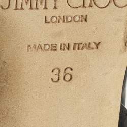 مملوكة مسبقًا صندل جيمي تشو جلود لامع أسود بكعب مفتوح مقاس 36