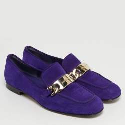 مملوكة مسبقًا Jimmy Choo Size 37 Purple Suede Penny Loafers