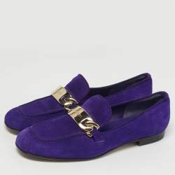 مملوكة مسبقًا Jimmy Choo Size 37 Purple Suede Penny Loafers