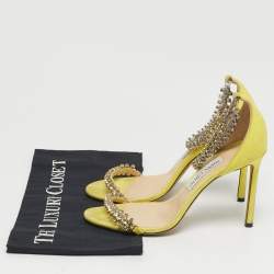 Pre Owned Jimmy Choo Shiloh 100 Size 38.5 Green Suede Ankle Strap Sandals