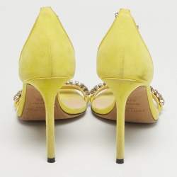 Pre Owned Jimmy Choo Shiloh 100 Size 38.5 Green Suede Ankle Strap Sandals