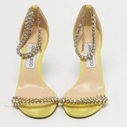 Pre Owned Jimmy Choo Shiloh 100 Size 38.5 Green Suede Ankle Strap Sandals