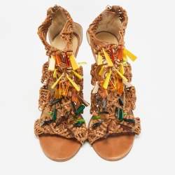 Pre Owned صندل جيمي تشو آيريس مزخرف بجلد الماكرامة بني مقاس 40