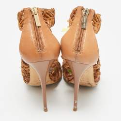 Pre Owned صندل جيمي تشو آيريس مزخرف بجلد الماكرامة بني مقاس 40