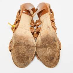 Pre Owned صندل جيمي تشو آيريس مزخرف بجلد الماكرامة بني مقاس 40