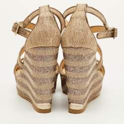 Pre Owned صندل جيمي تشو كعب سميك بسير متقاطع شبك معدني وجلد مقاس 39