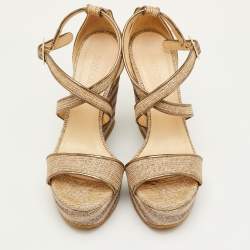 Pre Owned صندل جيمي تشو كعب سميك بسير متقاطع شبك معدني وجلد مقاس 39