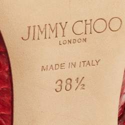 مملوكة مسبقًا حذاء بوت للكاحل جيمي تشو جينغ جلد أفعى أحمر مزين بالكريستال مقاس 38.5