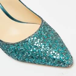 Pre Owned Jimmy Choo Anouk Size 40 Green Glitter Pointed Toe Pumps