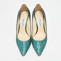 Pre Owned Jimmy Choo Anouk Size 40 Green Glitter Pointed Toe Pumps