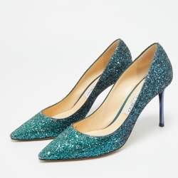 Pre Owned Jimmy Choo Anouk Size 40 Green Glitter Pointed Toe Pumps