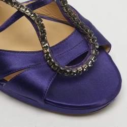 مملوكة مسبقًا Jimmy Choo Size 37 Purple Satin Crystal Embellished Ankle Strap Sandals