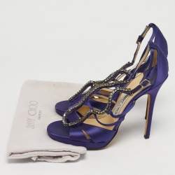 مملوكة مسبقًا Jimmy Choo Size 37 Purple Satin Crystal Embellished Ankle Strap Sandals